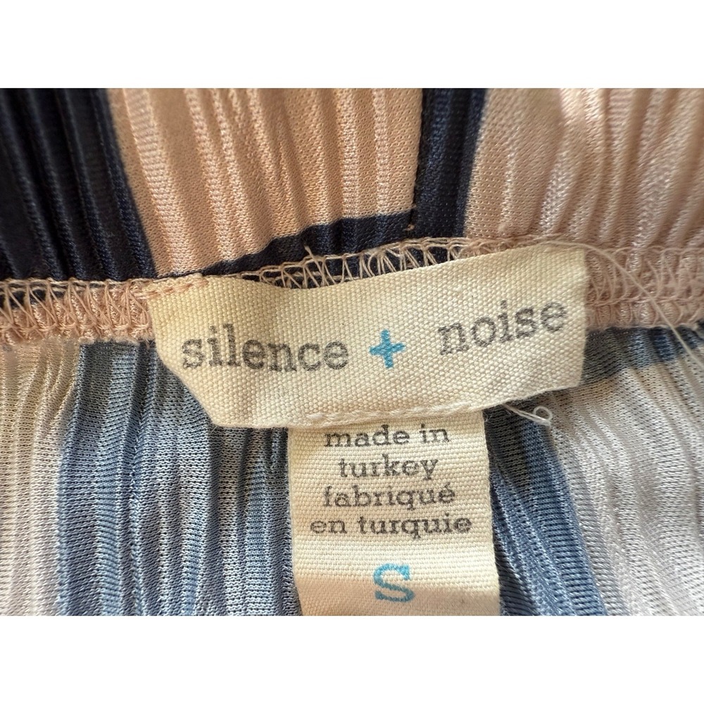 Silence + Noise Checkered Plisse Wide Leg Pants Navy Tan Small Elastic Waist - Picture 8 of 14